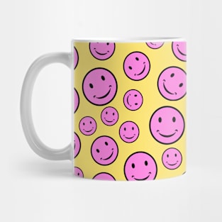 Magenta Smile Faces Seamless Pattern on Orange Background Mug